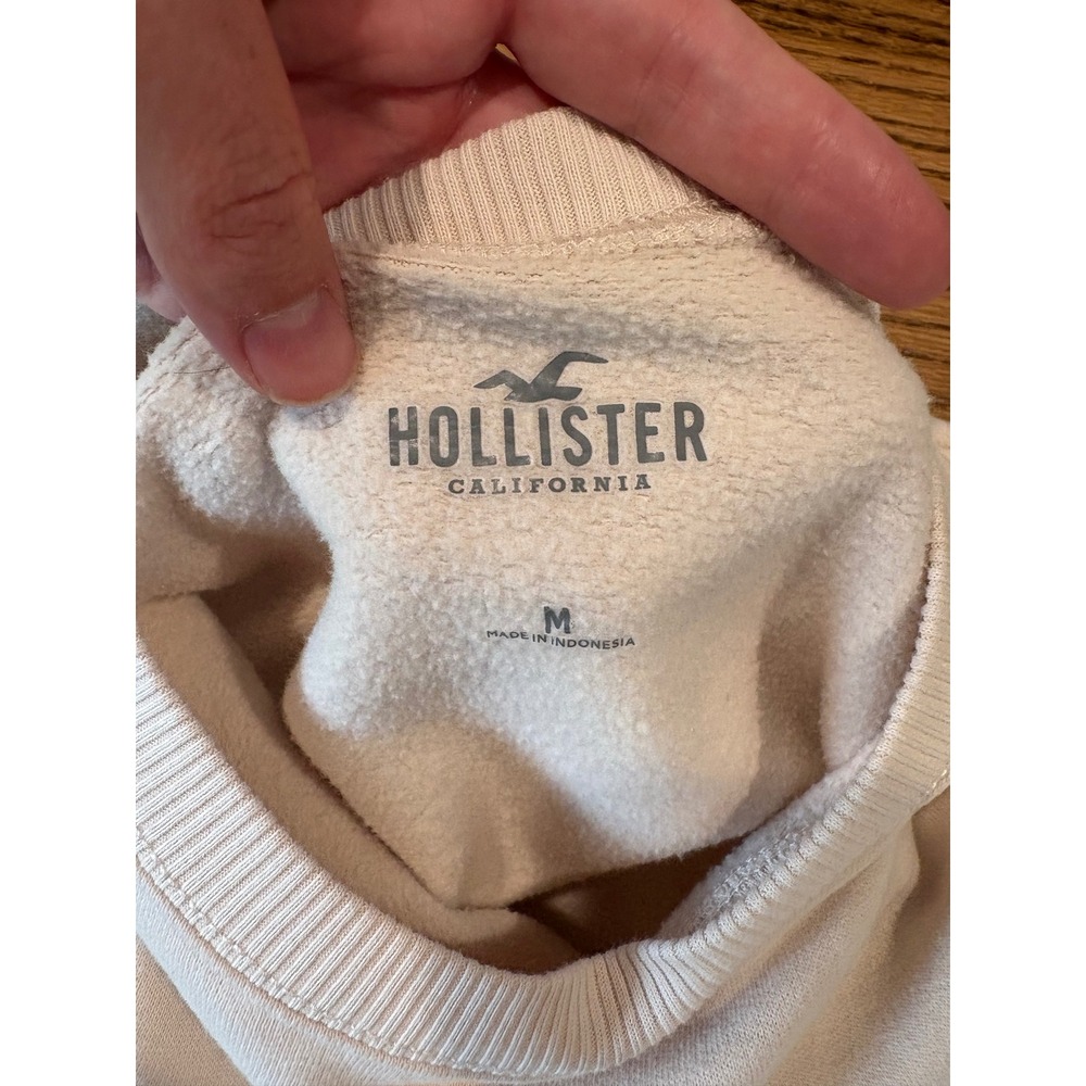 Hollister Womens Cropped Sweatshirt Cream Off White Elastic Hem Size M